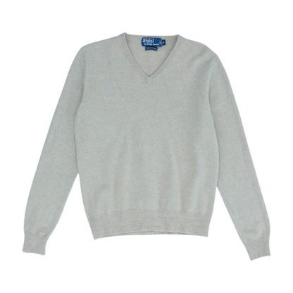 Tan Solid 100% Cashmere V-Neck Sweater
