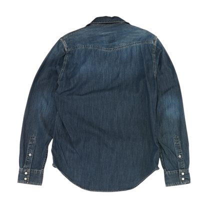 Blue Solid Long Sleeve Button Down