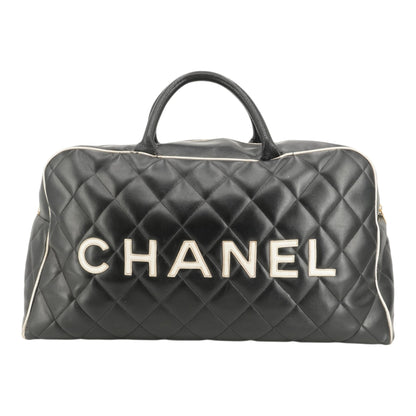 Black & White Vintage Quilted Leather Duffle Bag