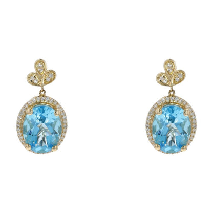 4 1/4 Ct 10K Gold Oval Cut Topaz With Diamond Halo Drop Earrings