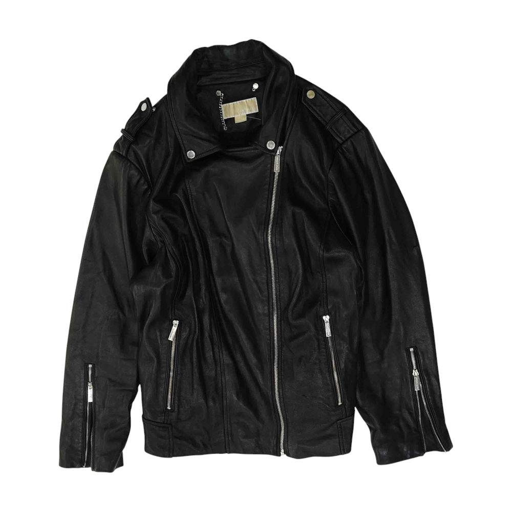 Black Plus Size Solid Leather Jacket