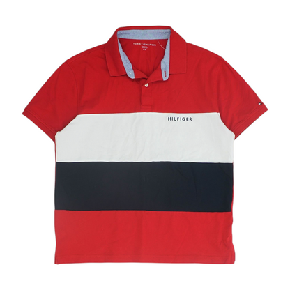 Red Color Block Short Sleeve Polo