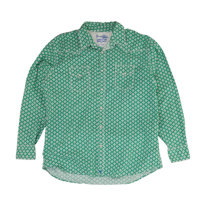 Green Print Long Sleeve Button Down