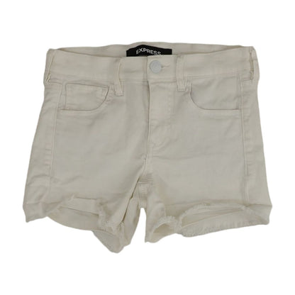 White Solid Denim Shorts
