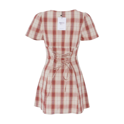 Beige Plaid Mini Dress