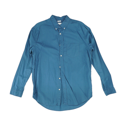 Blue Solid Long Sleeve Button Down