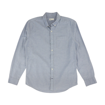Blue Solid Long Sleeve Button Down