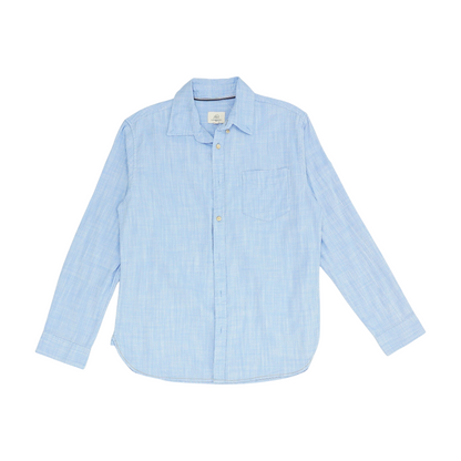 Blue Solid Long Sleeve Button Down