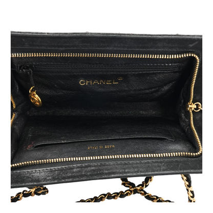 Vintage Quilted Suede Frame Top Bag in Black