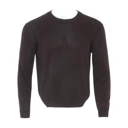 Brown Cotton and Silk Knit Crewneck Sweater