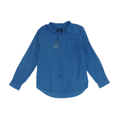 Blue Solid Long Sleeve Button Down