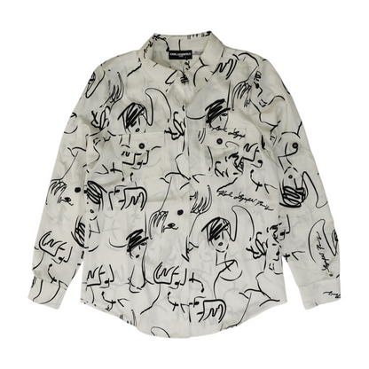 White Graphic Button Down