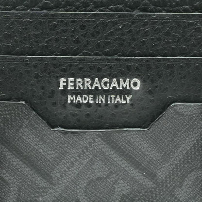 Black Coated Canvas Outer Panels Calfskin Credit Card Holder