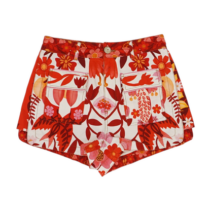 White Floral 5-Pocket Shorts