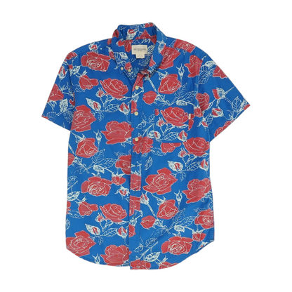 Blue Floral Short Sleeve Button Down