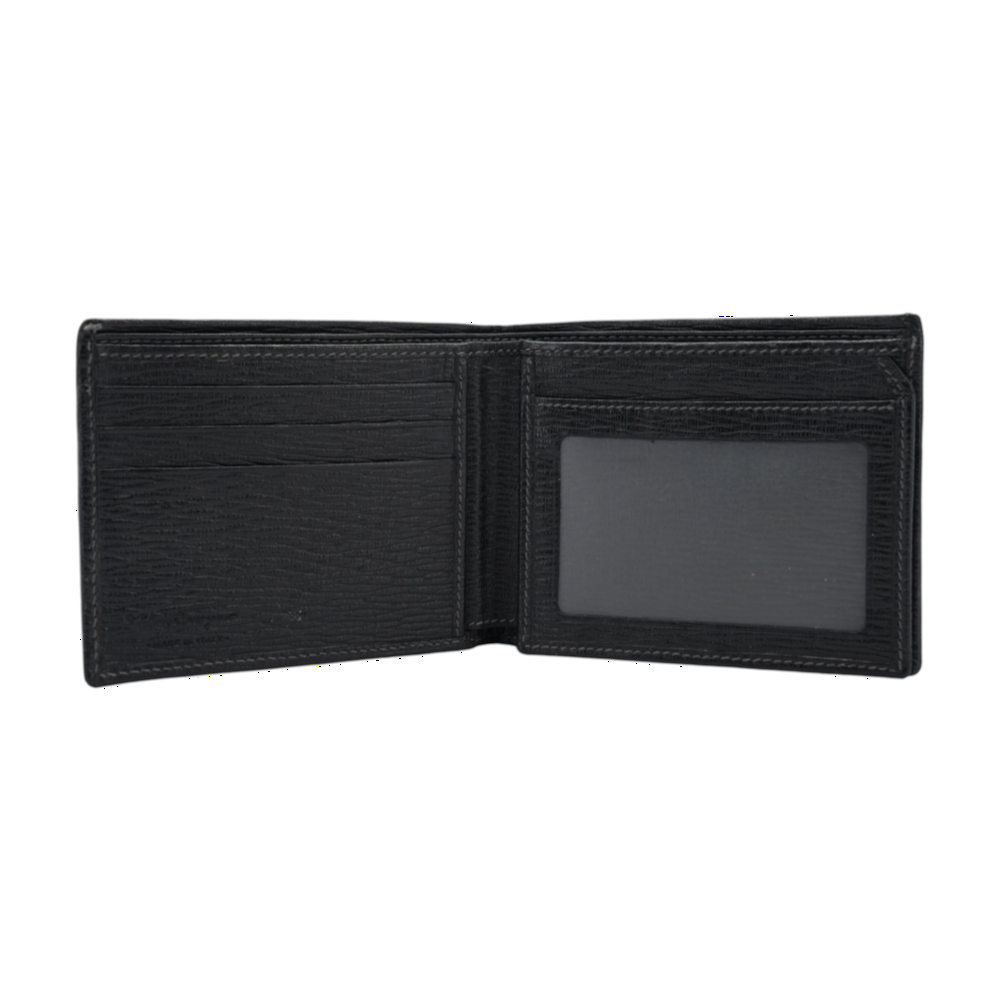 Textured Leather Bifold Wallet with Metallic Logo Plate