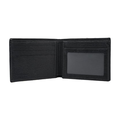 Textured Leather Bifold Wallet with Metallic Logo Plate
