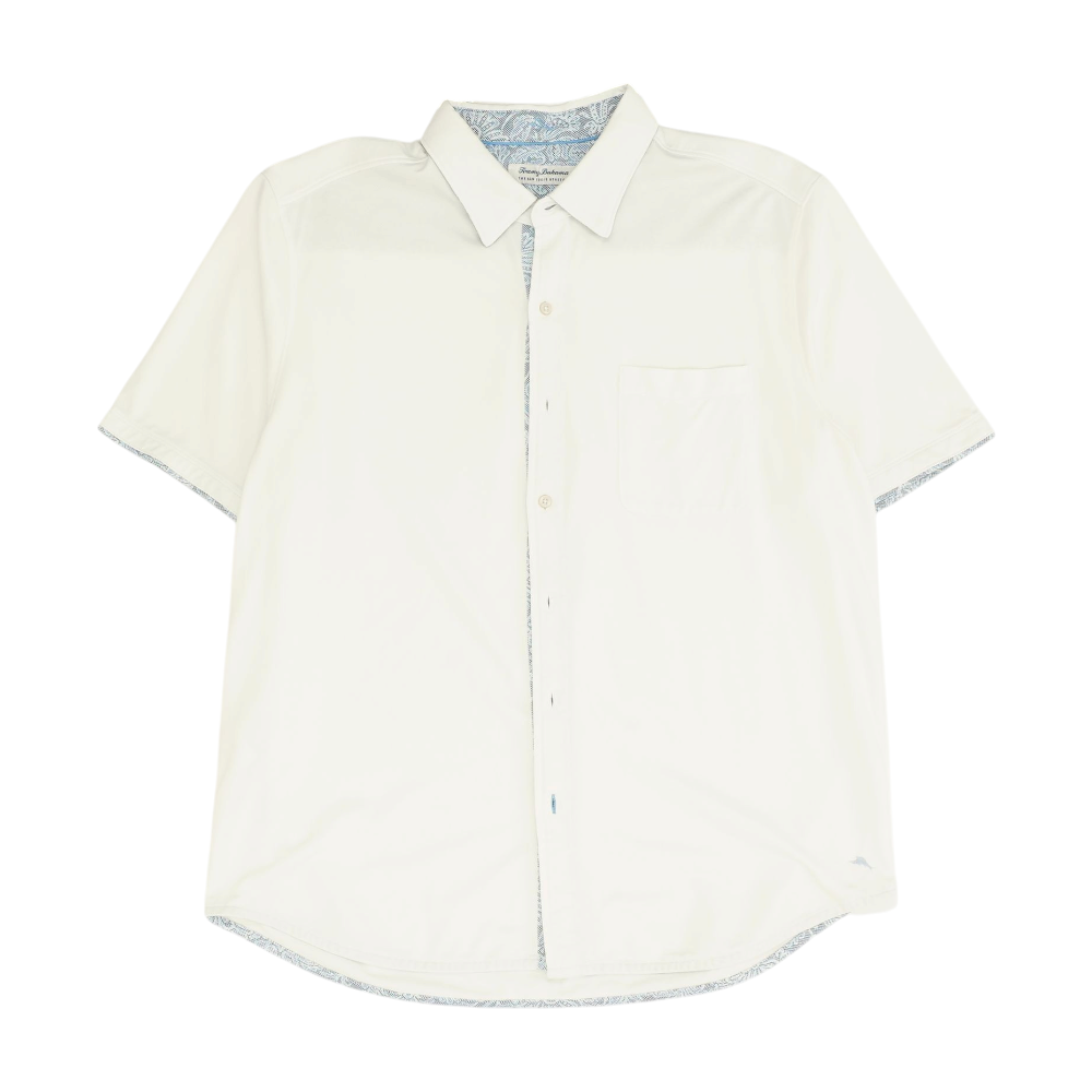 White Solid Short Sleeve Button Down