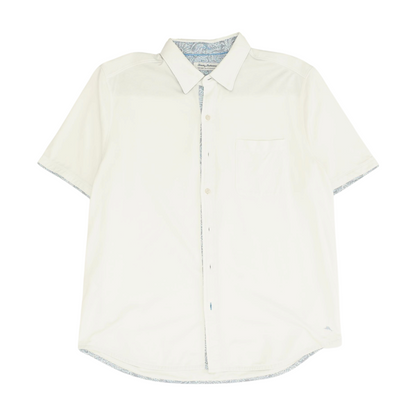 White Solid Short Sleeve Button Down