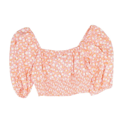 Pink Floral Short Sleeve Blouse