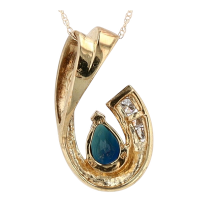 10K Yellow Gold Blue Stone Pendant Necklace