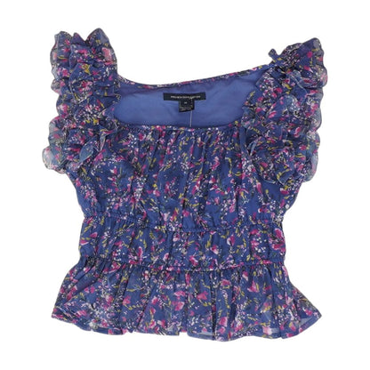 Blue Floral Sleeveless Blouse