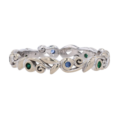 14K White Gold Green Stone Band Ring
