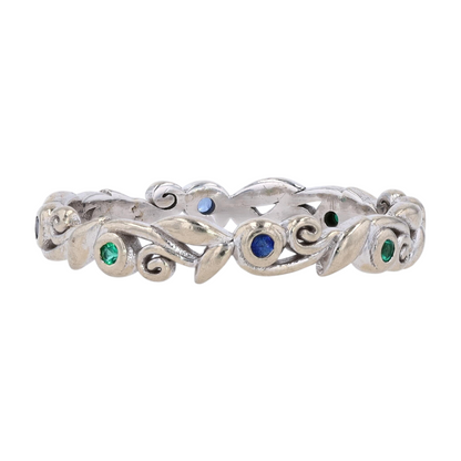 14K White Gold Green Stone Band Ring