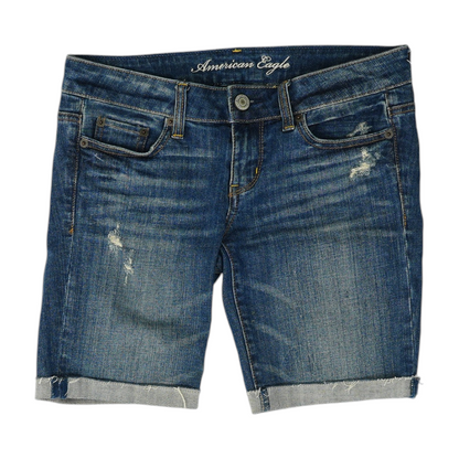 Blue Solid Denim Shorts