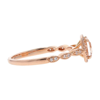 14K Rose Gold Square Pink Morganite With Round Diamond Halo Engagement Ring