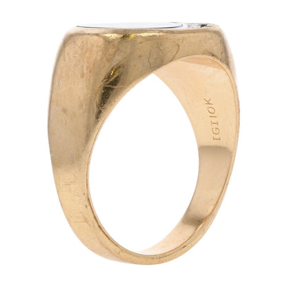 10K Gold Black Stone With Diamond Accents Signet Ring