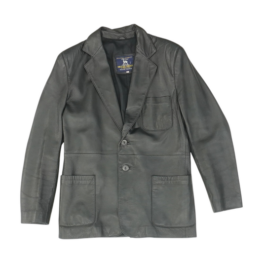 Black Solid Leather Coat