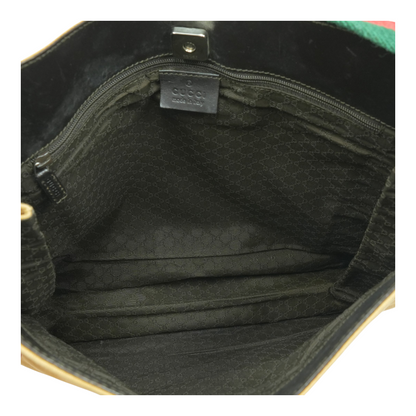 Biege Web Canvas & Leather Hobo Bag