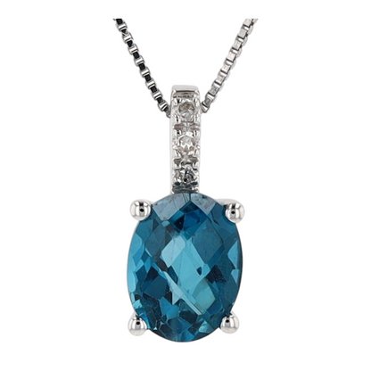 10K White Gold Blue Topaz Pendant Necklace – Image 3