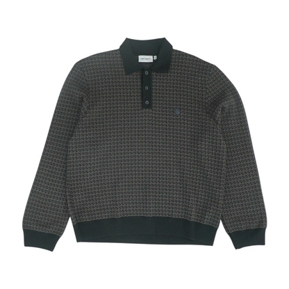 Gray Print Long Sleeve Polo