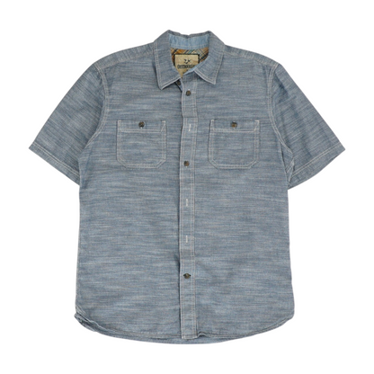 Blue Solid Short Sleeve Button Down