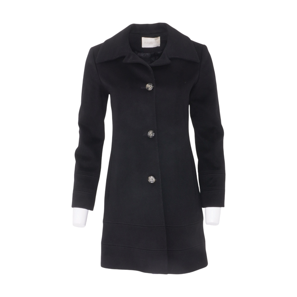 Black Petite Solid Wool Coat