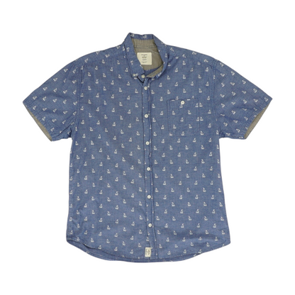 Blue Graphic Short Sleeve Button Down