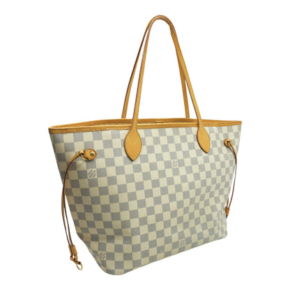 Cream Never full in Damier Azur Canvas Handbag