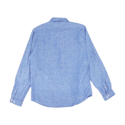 Blue Solid Long Sleeve Button Down