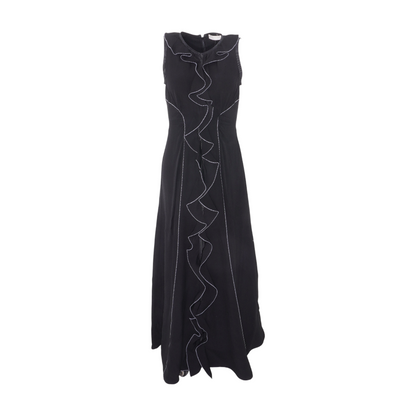 Black Ruffle Front Midi Dress