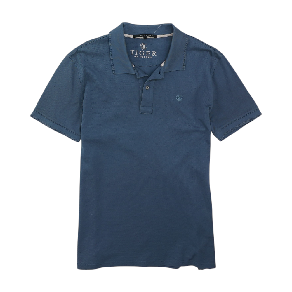 Blue Solid Short Sleeve Polo