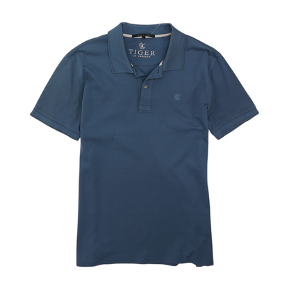 Blue Solid Short Sleeve Polo