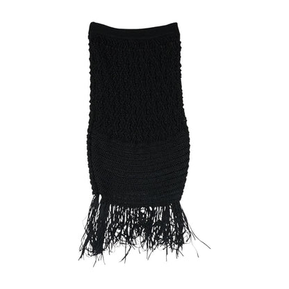 Black Solid Midi Skirt
