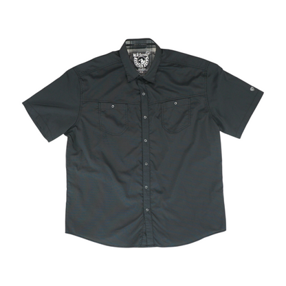 Black Solid Short Sleeve Button Down