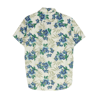 White Floral Short Sleeve Button Down