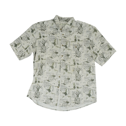 Vintage Beige Graphic Short Sleeve Button Down