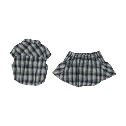 Multi Plaid Blouse and Skirt Set