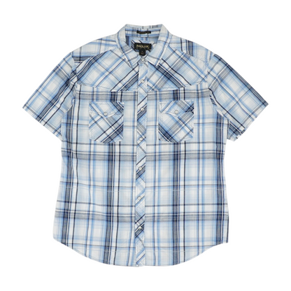 Blue Plaid Short Sleeve Button Down