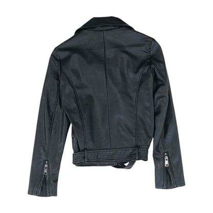 Black Solid Faux Leather Jacket
